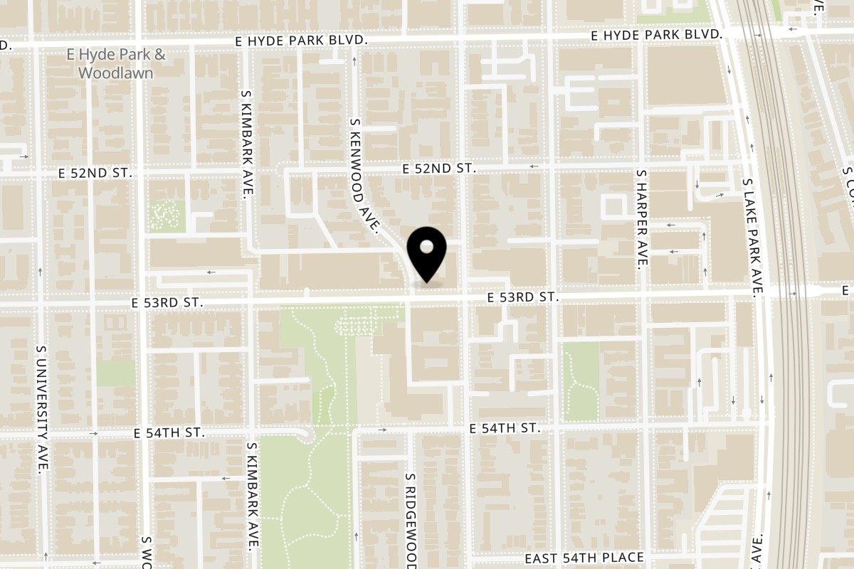 Map showing the location of Can't believe it's not meat 1/2 E 53rd St on 1368 1/2 E 53rd St in Chicago